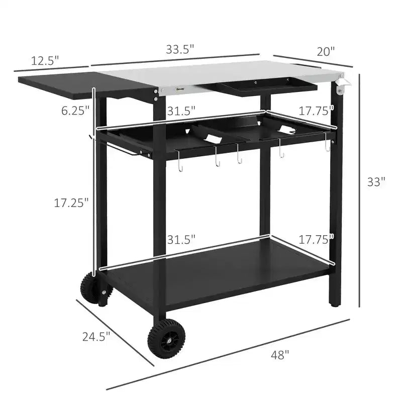 Carrello da bar NAYSAYE, isola per cucina da esterno con piano in acciaio inossidabile e vano portaoggetti per patio, nero, 48*24.4*33.1