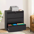 Acekool 3-Drawer Lateral File Cabinet with Lock, Metal Storage Organizer for Letter/Legal/A4 Files, Space-Saving Black Office Cabinet
