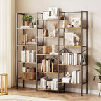 Coolmee Scaffale Industriale a Tre Colonne a 5 Ripiani, Libreria con 14 Ripiani Espositivi, Libreria Ampia e Moderna per Soggiorno, Casa