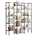 Coolmee Scaffale Industriale a Tre Colonne a 5 Ripiani, Libreria con 14 Ripiani Espositivi, Libreria Ampia e Moderna per Soggiorno, Casa