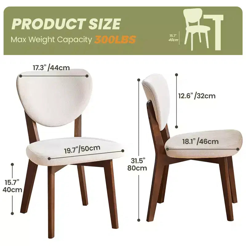 KERDOM Sedie da Pranzo in Legno Set da 8, Sedie da Pranzo Moderne Rivestite in Tessuto, Cuscino Ampio Senza Braccioli, Sedia da Pranzo Rustica, Beige