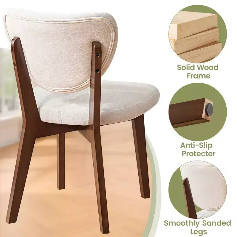 KERDOM Sedie da Pranzo in Legno Set da 8, Sedie da Pranzo Moderne Rivestite in Tessuto, Cuscino Ampio Senza Braccioli, Sedia da Pranzo Rustica, Beige