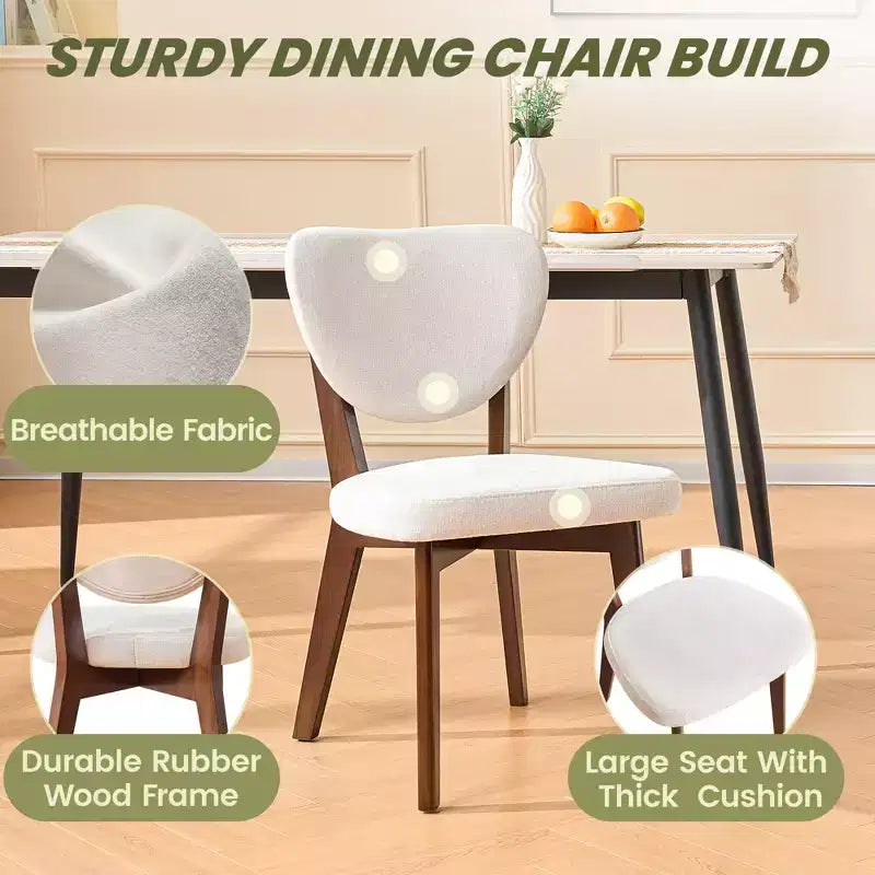 KERDOM Sedie da Pranzo in Legno Set da 8, Sedie da Pranzo Moderne Rivestite in Tessuto, Cuscino Ampio Senza Braccioli, Sedia da Pranzo Rustica, Beige