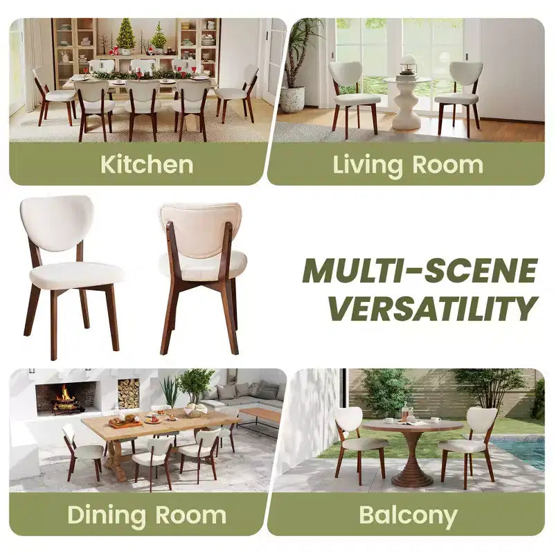 KERDOM Sedie da Pranzo in Legno Set da 8, Sedie da Pranzo Moderne Rivestite in Tessuto, Cuscino Ampio Senza Braccioli, Sedia da Pranzo Rustica, Beige