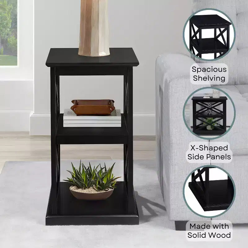 HomeStock Tavolino da Salotto Belmont con Ripiani Elegante Struttura a Doppia X Tavolino d'Appoggio a Tre Livelli per Arredamento Transizionale