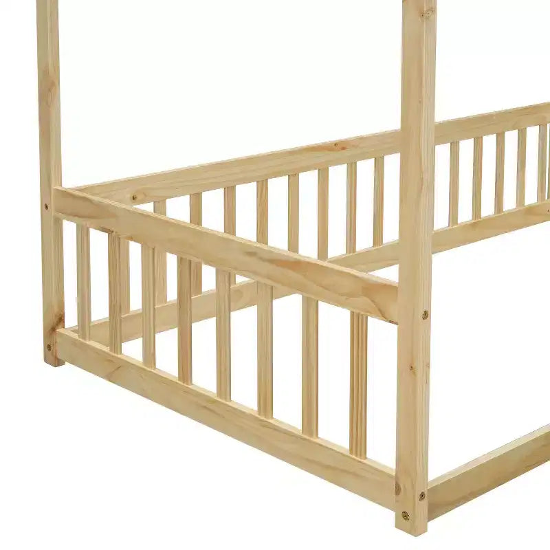 Letto a pavimento a baldacchino singolo con sponda di protezione, naturale/bianco, 1 bambino