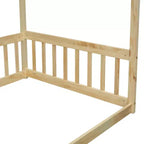 Letto a pavimento a baldacchino singolo con sponda di protezione, naturale/bianco, 1 bambino