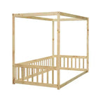 Letto a pavimento a baldacchino singolo con sponda di protezione, naturale/bianco, 1 bambino