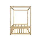 Letto a pavimento a baldacchino singolo con sponda di protezione, naturale/bianco, 1 bambino
