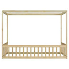 Letto a pavimento a baldacchino singolo con sponda di protezione, naturale/bianco, 1 bambino