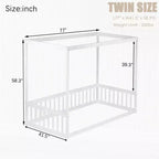 Letto a pavimento a baldacchino singolo con sponda di protezione, naturale/bianco, 1 bambino