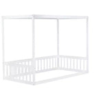 Letto a pavimento a baldacchino singolo con sponda di protezione, naturale/bianco, 1 bambino