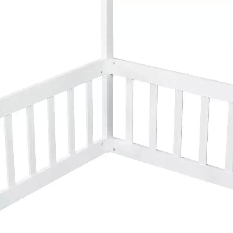 Letto a pavimento a baldacchino singolo con sponda di protezione, naturale/bianco, 1 bambino