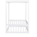 Letto a pavimento a baldacchino singolo con sponda di protezione, naturale/bianco, 1 bambino