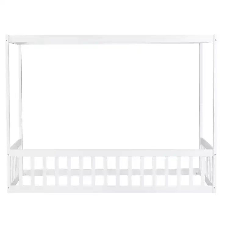 Letto a pavimento a baldacchino singolo con sponda di protezione, naturale/bianco, 1 bambino