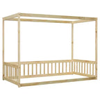 Letto a pavimento a baldacchino singolo con sponda di protezione, naturale/bianco, 1 bambino