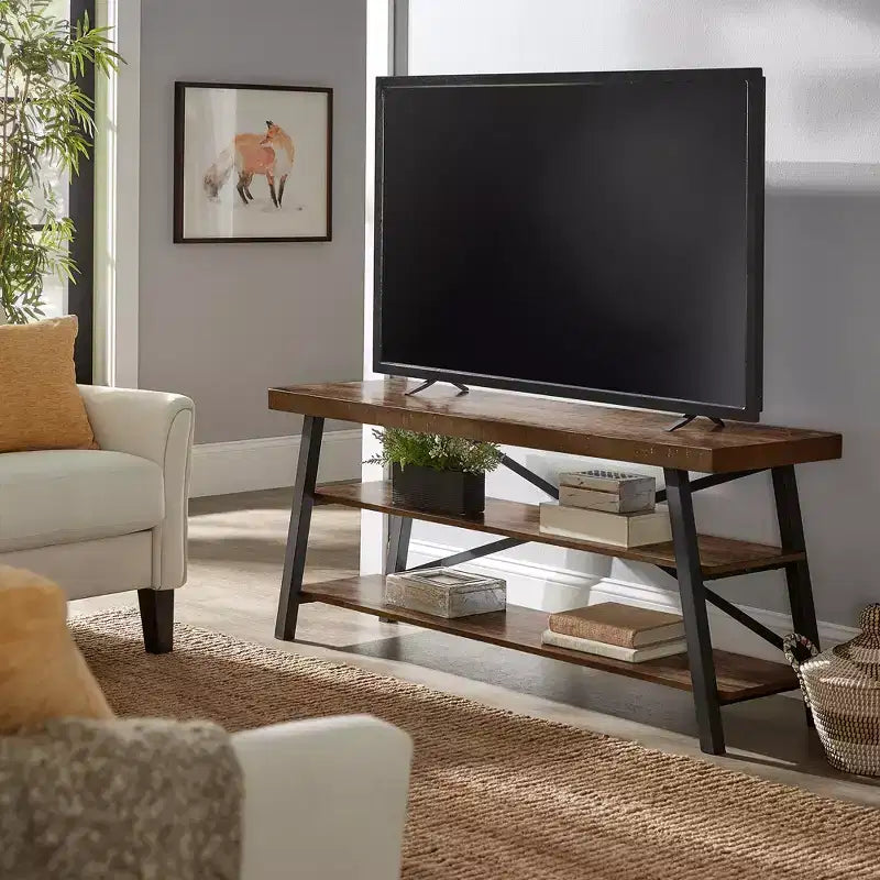 Mobile TV marrone rustico industriale, 60", montaggio per 1 persona