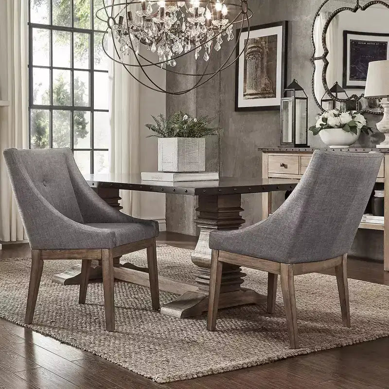 Sedie da pranzo Amiford in lino con braccioli inclinati e bottoni (set da 2) - iNSPIREQ