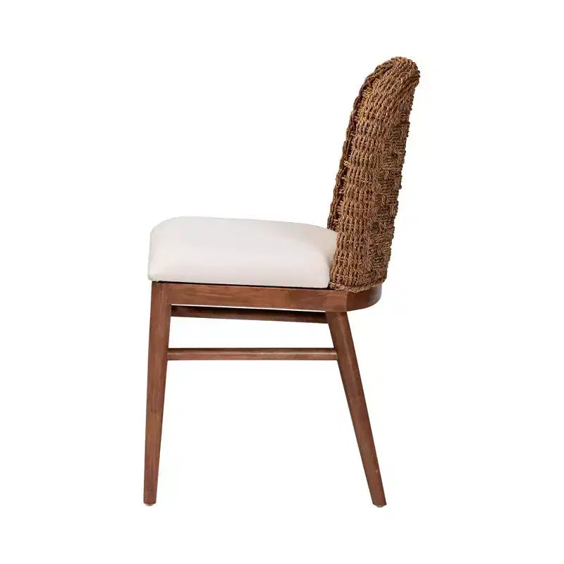 Sedia da pranzo Bali e Pari Denver in legno di acacia e giunco marino bianco/noce: stile bohémien, imbottitura in schiuma