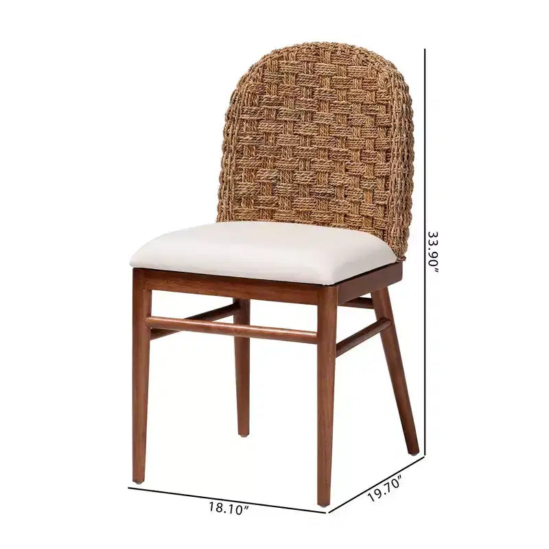 Sedia da pranzo Bali e Pari Denver in legno di acacia e giunco marino bianco/noce: stile bohémien, imbottitura in schiuma