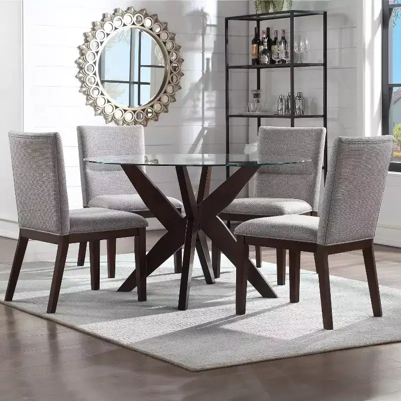 Set di 2 sedie laterali Amalie da 18" Beige - Steve Silver Co.: Mid-Century Modern, Finitura Noce, Rivestimento in Poliestere