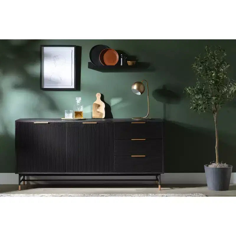 South Shore Arlo Credenza rovere frassino/oro: Credenza moderna con contenitore, Mobiletto da ingresso, Mobile buffet