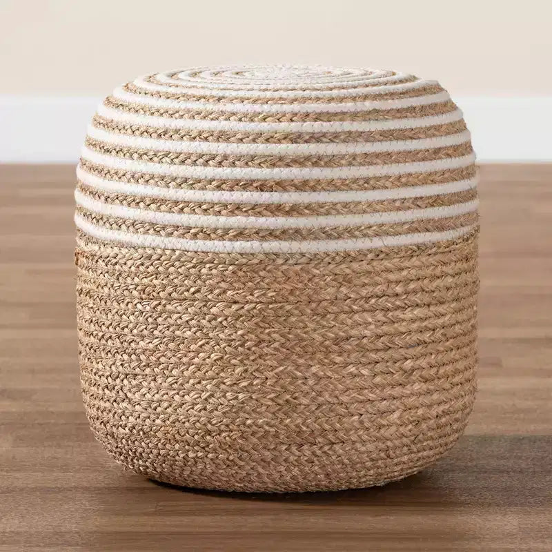 bali & pari Sgabello pouf poggiapiedi Nequiel in erba marina e corda intrecciata bianco/marrone naturale: Rivestimento in cotone, nessun assemblaggio richiesto