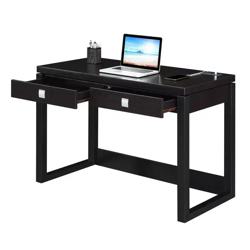Scrivania Newport a 2 Cassetti con Stazione di Ricarica Espresso/Nero - Breighton Home: Postazione di Lavoro per Ufficio, Costruzione in MDF