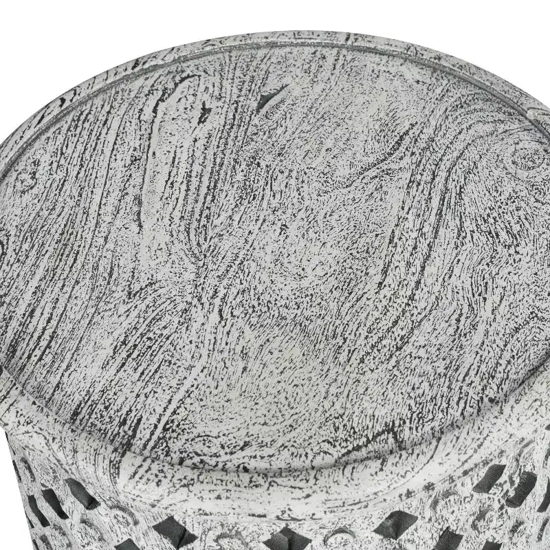 Tavolino d'appoggio rotondo in legno, finitura bianco grigio lavato, 1 pezzo