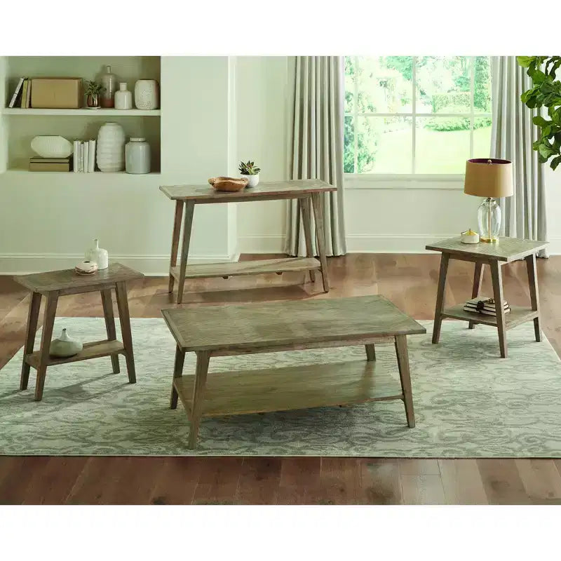 Tavolino Milani Square End Naturale: Legno di Mango, Moderno Metà Secolo, Ripiano - Steve Silver Co.