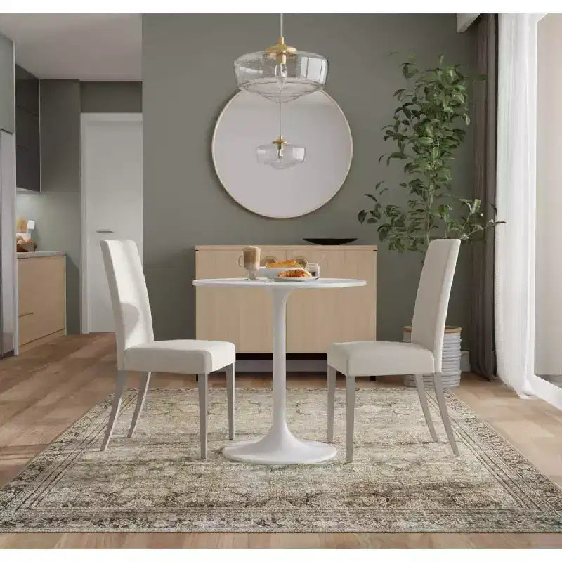 Tavolo da pranzo rotondo in marmo bianco/nero, 2 posti