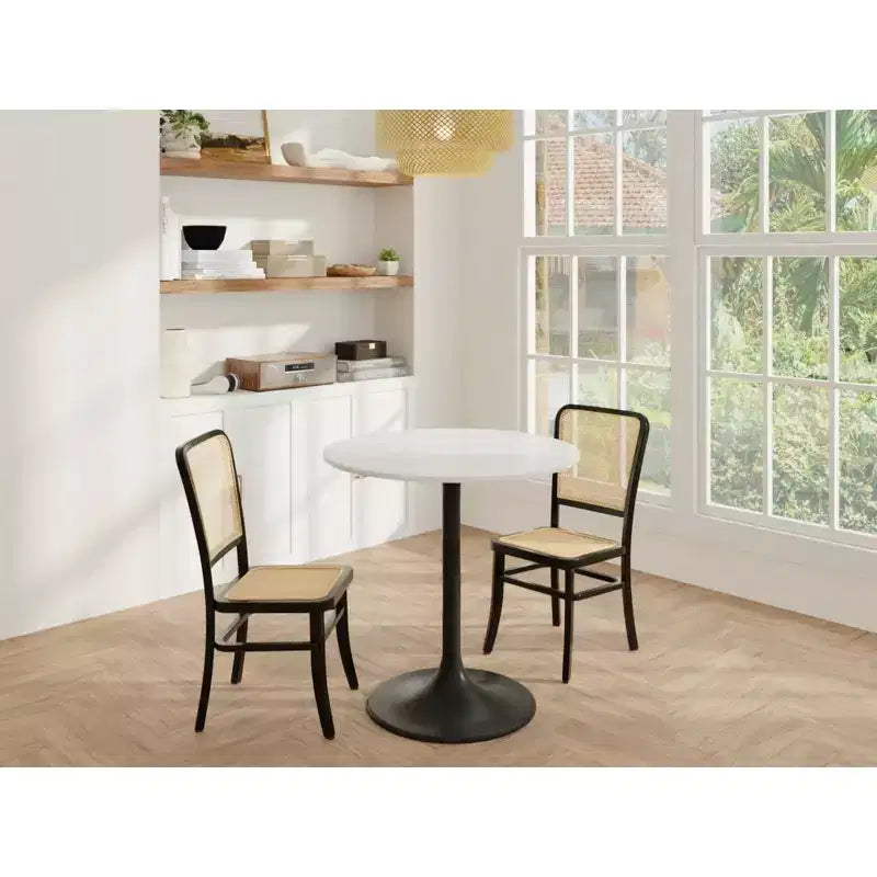 Tavolo da pranzo rotondo in marmo bianco/nero, 2 posti