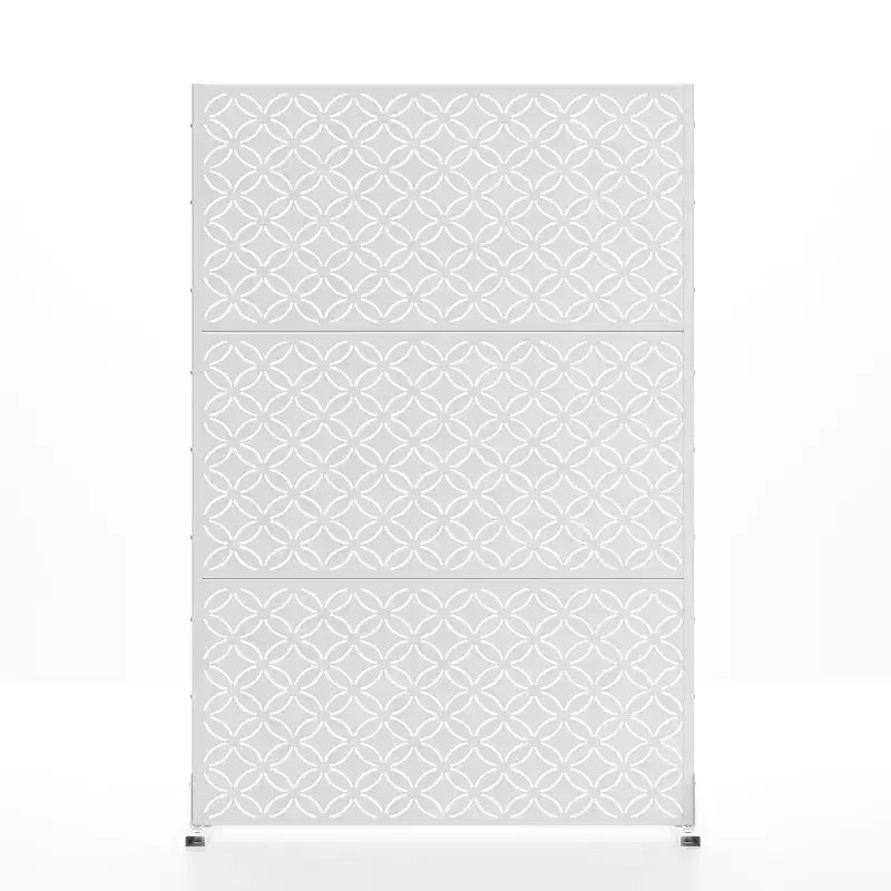 Schermo divisorio metallico da esterno – Nero/Bianco, floreale, 1 pannello