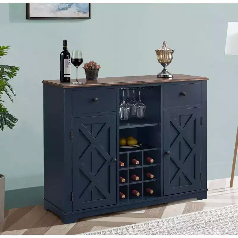 Mobile bar in legno da 47" con pomelli in nichel spazzolato - Home Essentials