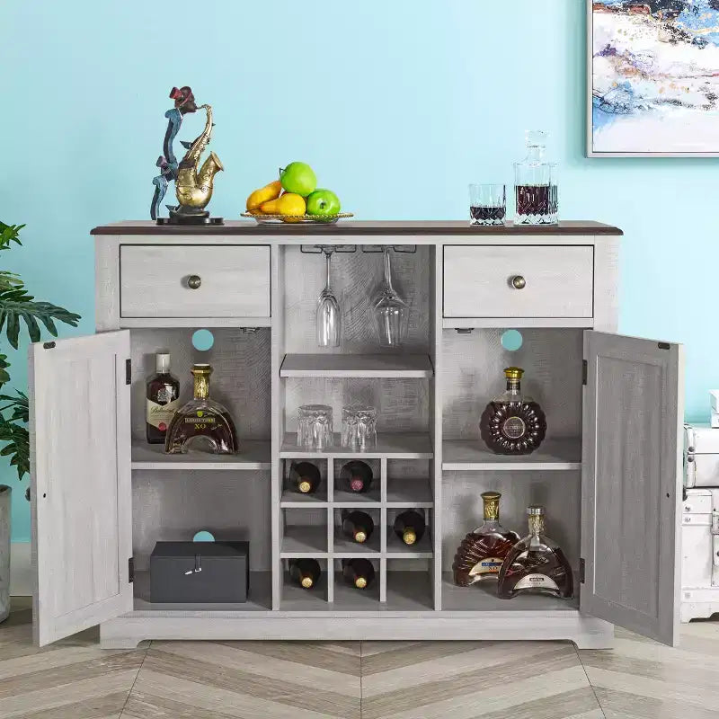 Mobile bar in legno da 47" con pomelli in nichel spazzolato - Home Essentials