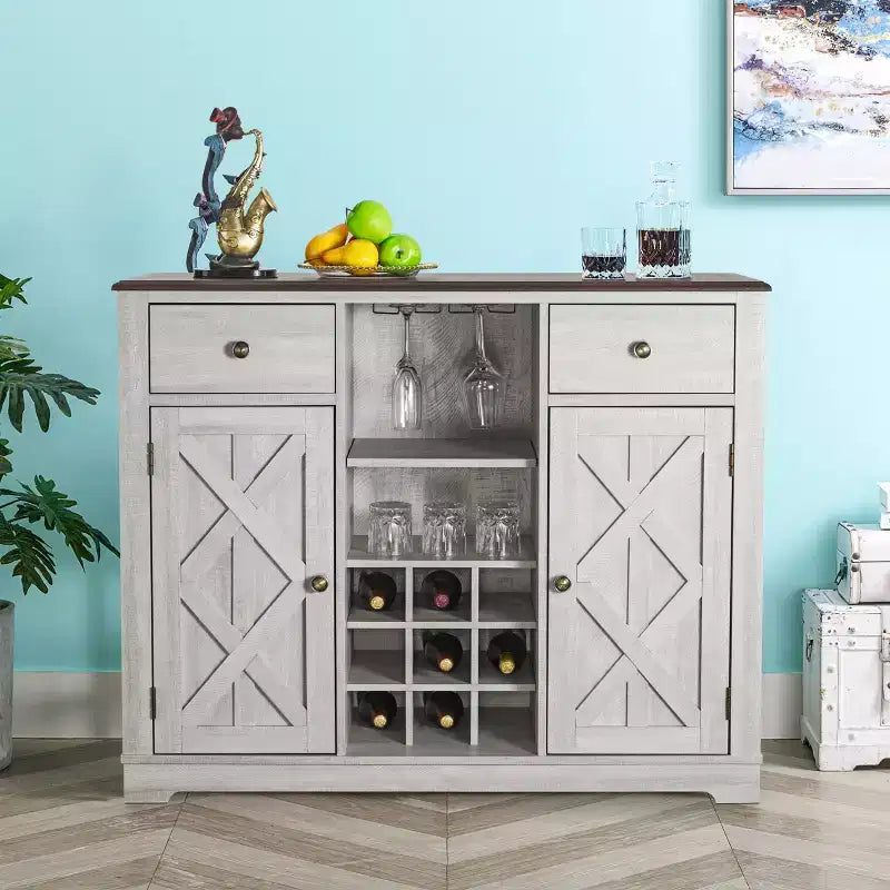 Mobile bar in legno da 47" con pomelli in nichel spazzolato - Home Essentials