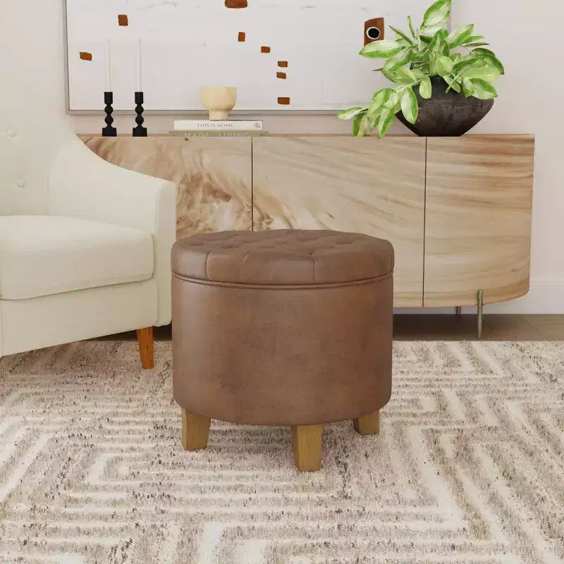 Pouf contenitore rotondo in similpelle - HomePop