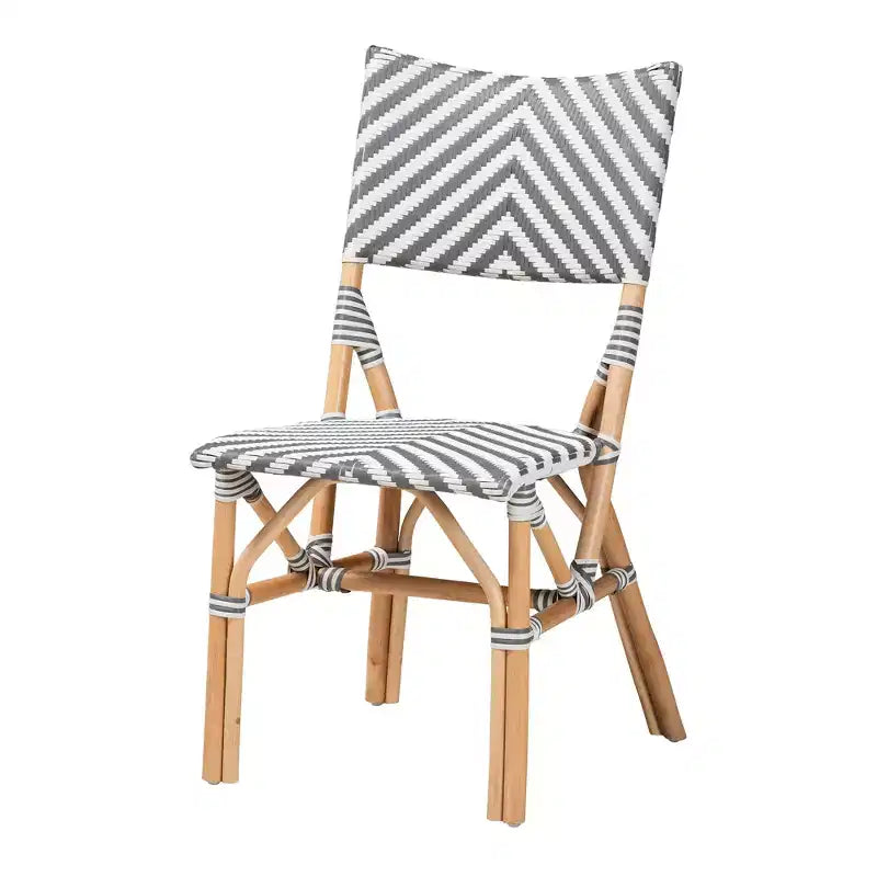 bali & pari Shai Sedia da Bistrò Moderna in Grigio Francese e Bianco con Tessitura e Rattan Naturale
